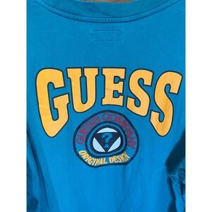 Guess Originals Mens XXL Teal Blue Long Sleeve Graphic T-Shirt Big Logo Cotton